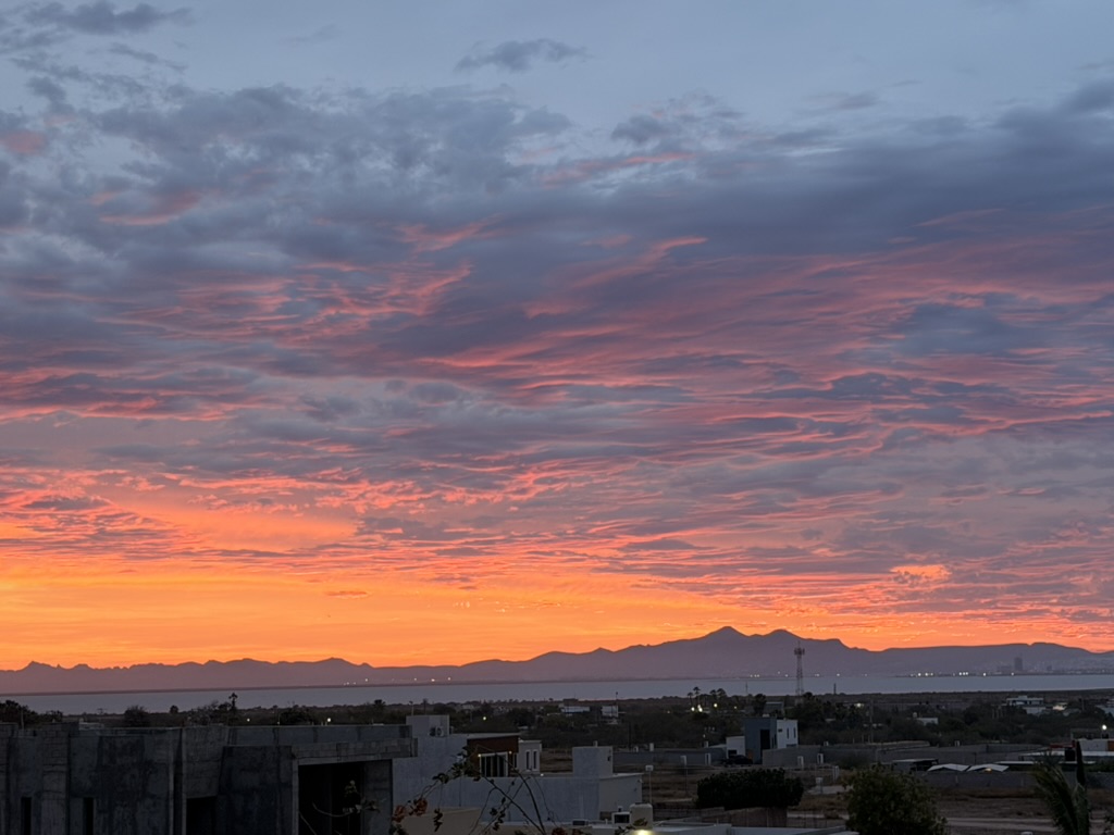 Bay of La Paz at sunset seen from the rooftop